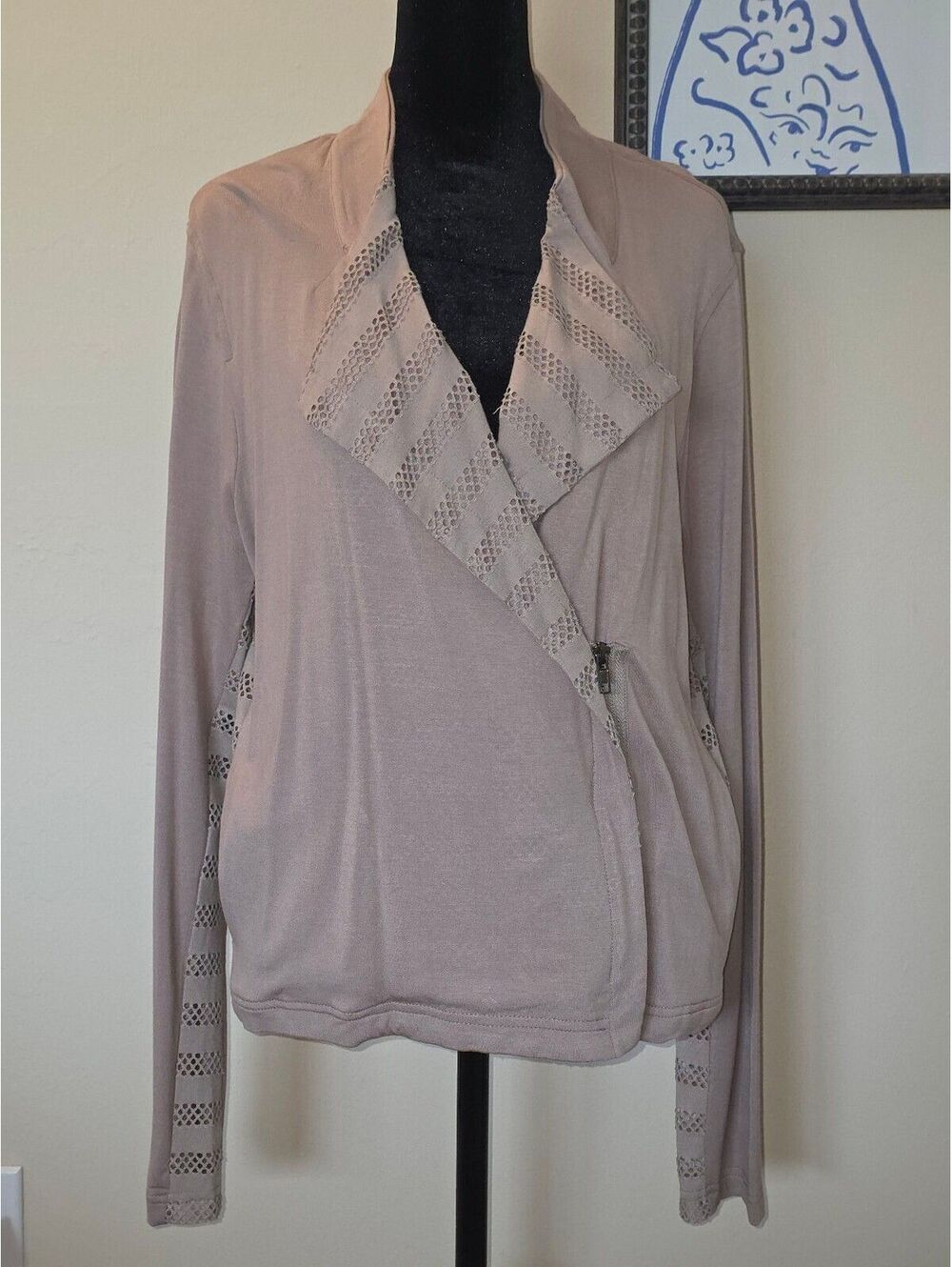 Mystree Women's Lightweight Open Front Cardigan Jacket, Size Large, Taupe with Z